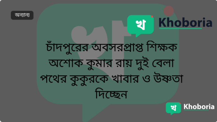 চাঁদপুরের অবসরপ্রাপ্ত শিক্ষক অশোক কুমার রায় দুই বেলা পথের কুকুরকে খাবার ও উষ্ণতা দিচ্ছেন